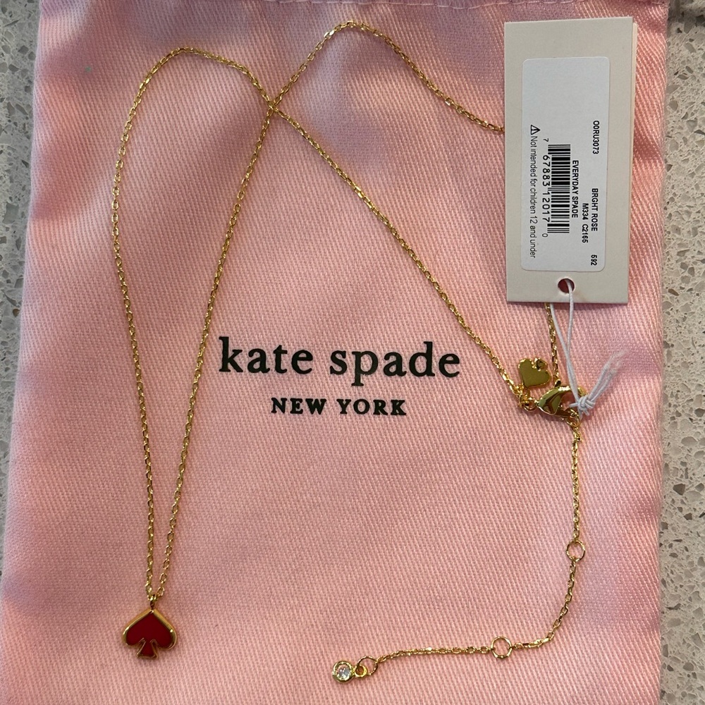 Authentic Kate Spade 12-K Gold Plated Coral Enamel Fill Stud Necklace. NEW.